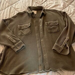 Olive Green Waffle Knit Button-Up Shirt